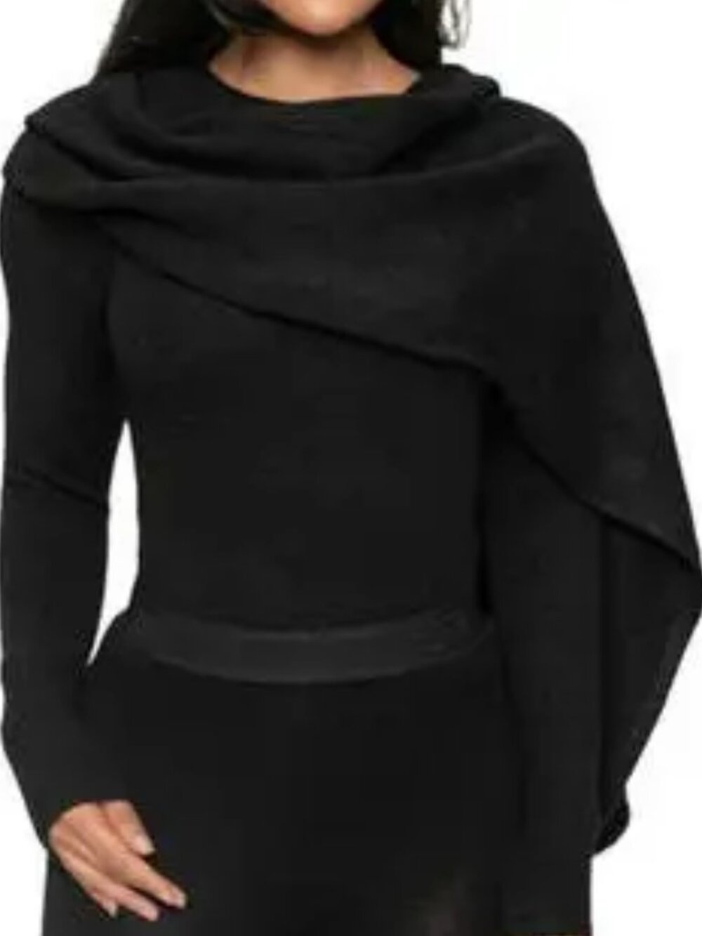 Jluxlabel Black Ribbed Scarf Sweater L